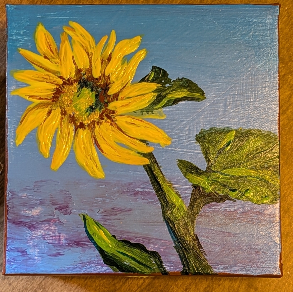 Sunflower Miniature Art- Hand Painted Gift Box - Yellow and Green